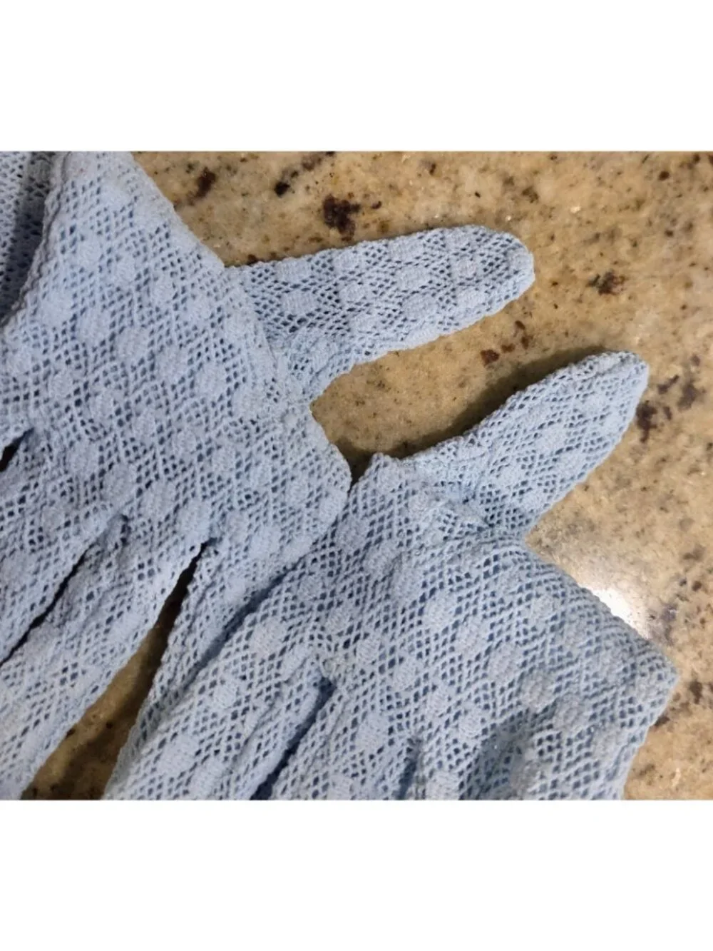Vintage Womens Size S/M Blue Knit Lace Polkadot Stretch Nylon Formal Gloves